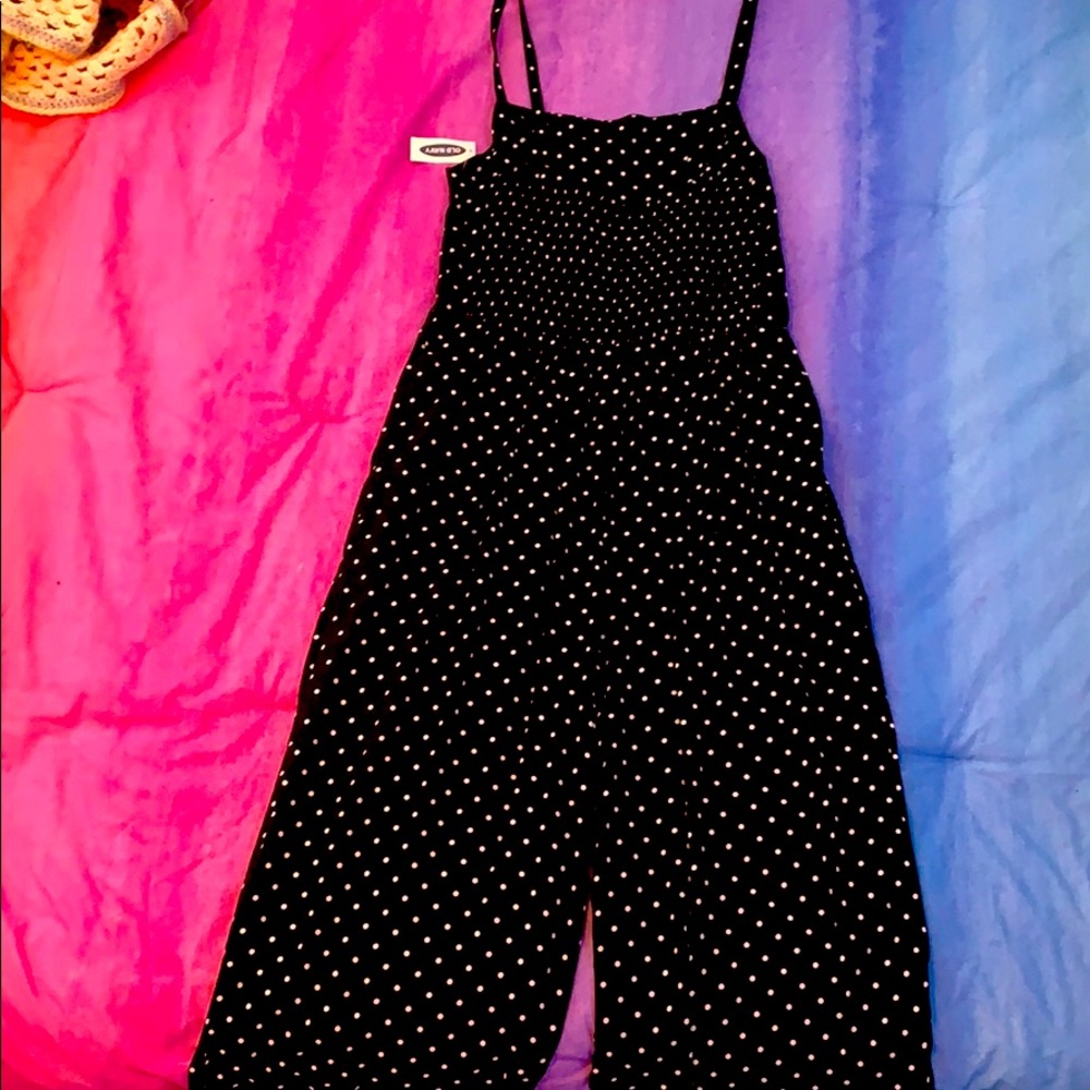 Black jumper with white polka dots